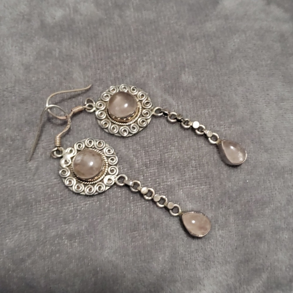 Sterling silver rose quartz earrings stamped 925